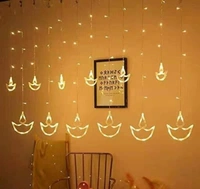 BLACK HORSE CREATION 6 Big & 6 Small Diyas & 8 Flashing Modes Cutain String Light Decoration for Christmas, Wedding, Party, Home, Patio Lawn, Warm White - , Golden, Rope Light, Pack of1, Star